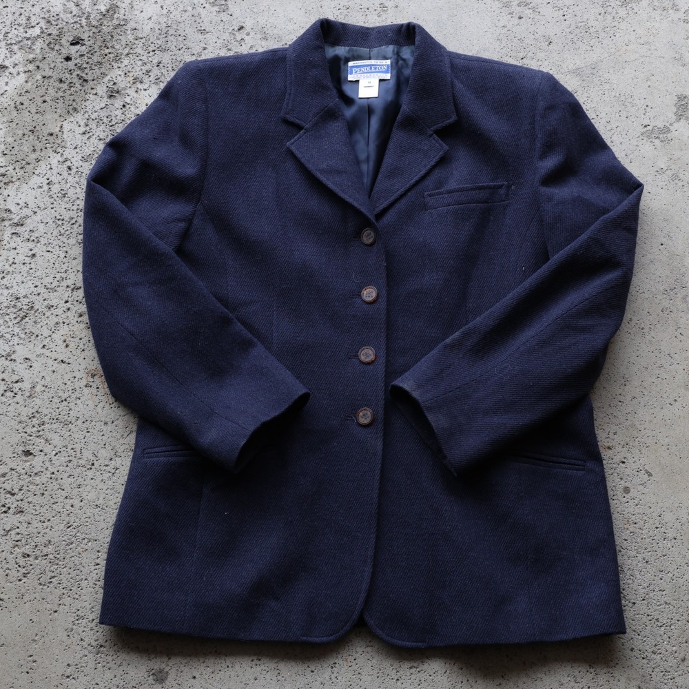 Vintage 90s Pendleton Knockabouts Wool Blazer Womens Size 14 Navy Blue Made USA